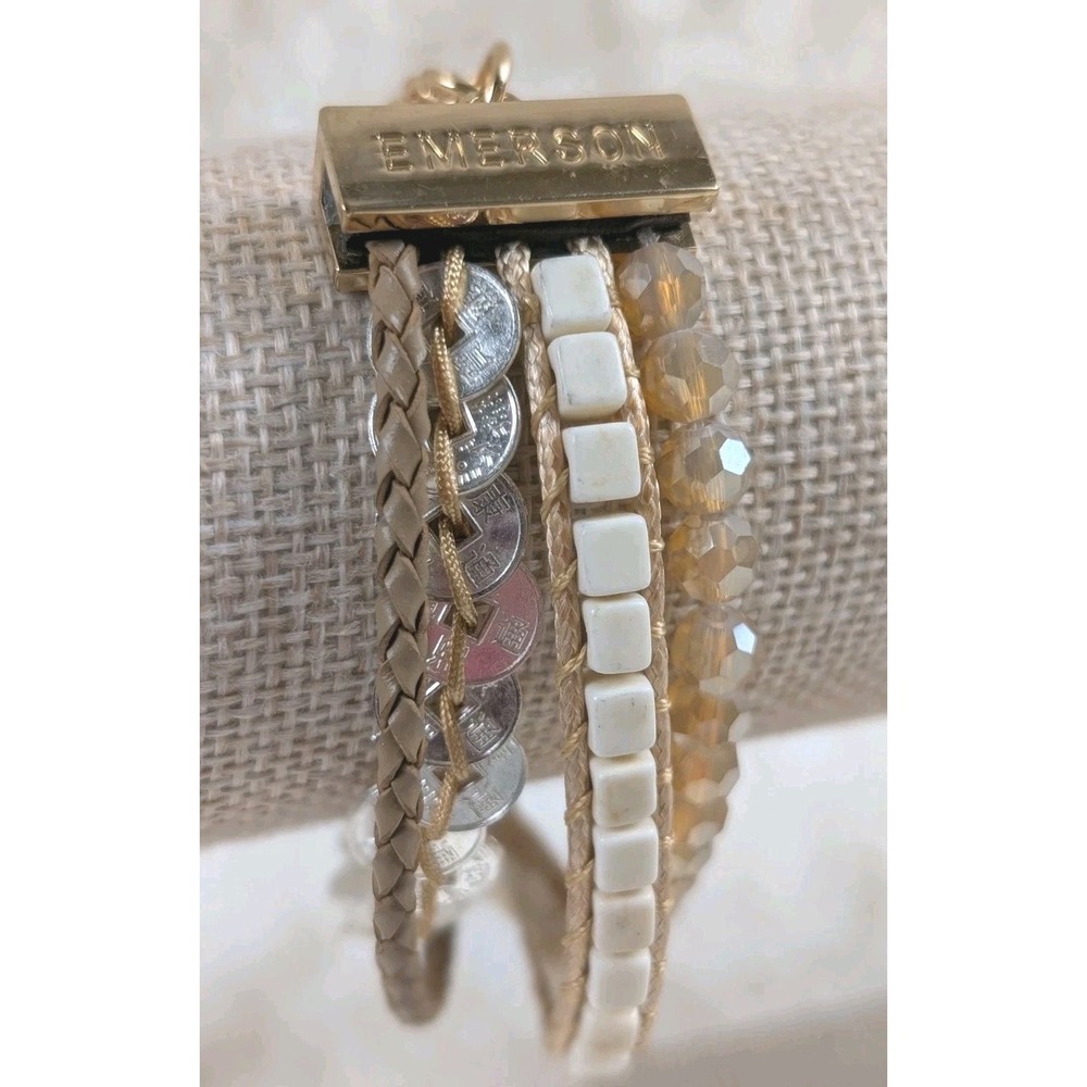 Victoria Emerson Multi Strand Bracelet Boho Gold Beads Coin Charm Neutral